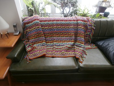 Vintage MCM Afghan Couch Throw Bedspread Handmade Multi Color Herringbone