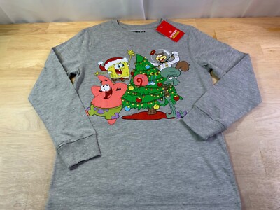 New Boy's Celebrate Together Sponge Bob Squarepants Christmas LS Tee Sz S-CUTE!*