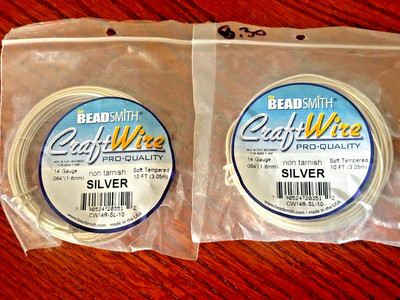 2 pkg 14g 10 ft Beadsmith Round soft silver plated non tarnish wire