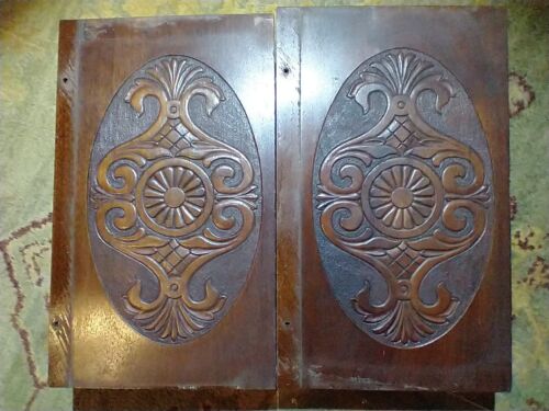 Gorgeous 2 Panel Set Carved Embossed American Walnut Board Panels 1890 Salvage