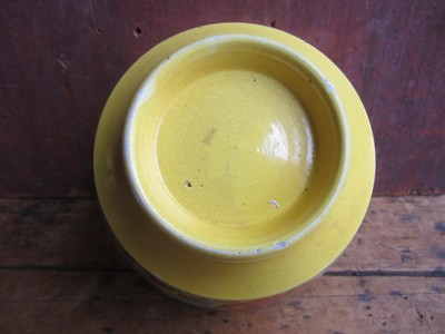 English Staffordshire Canary Yellow Polychrome Brushstroke Decorated Tea Bowl