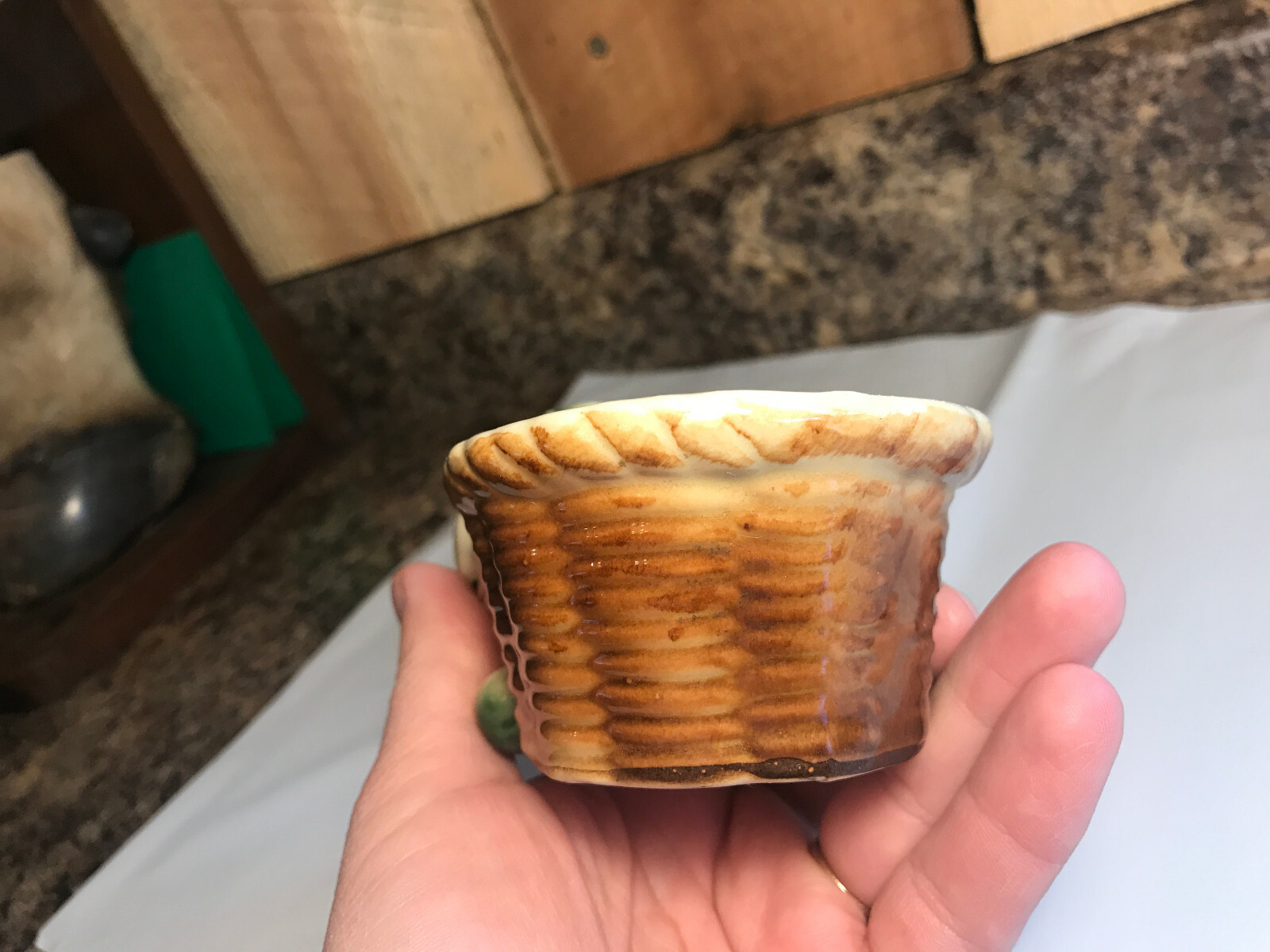 Vintage Ceramic Cat with Basket Planter