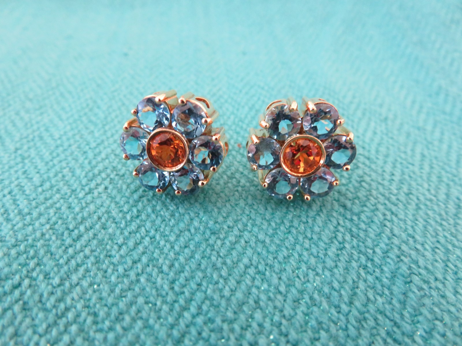 PASQUALE BRUNI 18K SOLID GOLD BLUE TOPAZ & CITRINE 15 MM FLOWER EARRINGS PIERCED