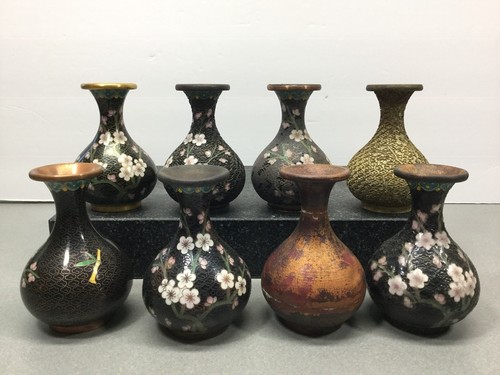 RARE VINTAGE CHINESE CLOISONNÉ WITH 8 VASES TO SHOW THE 8 STAGE PROCESS
