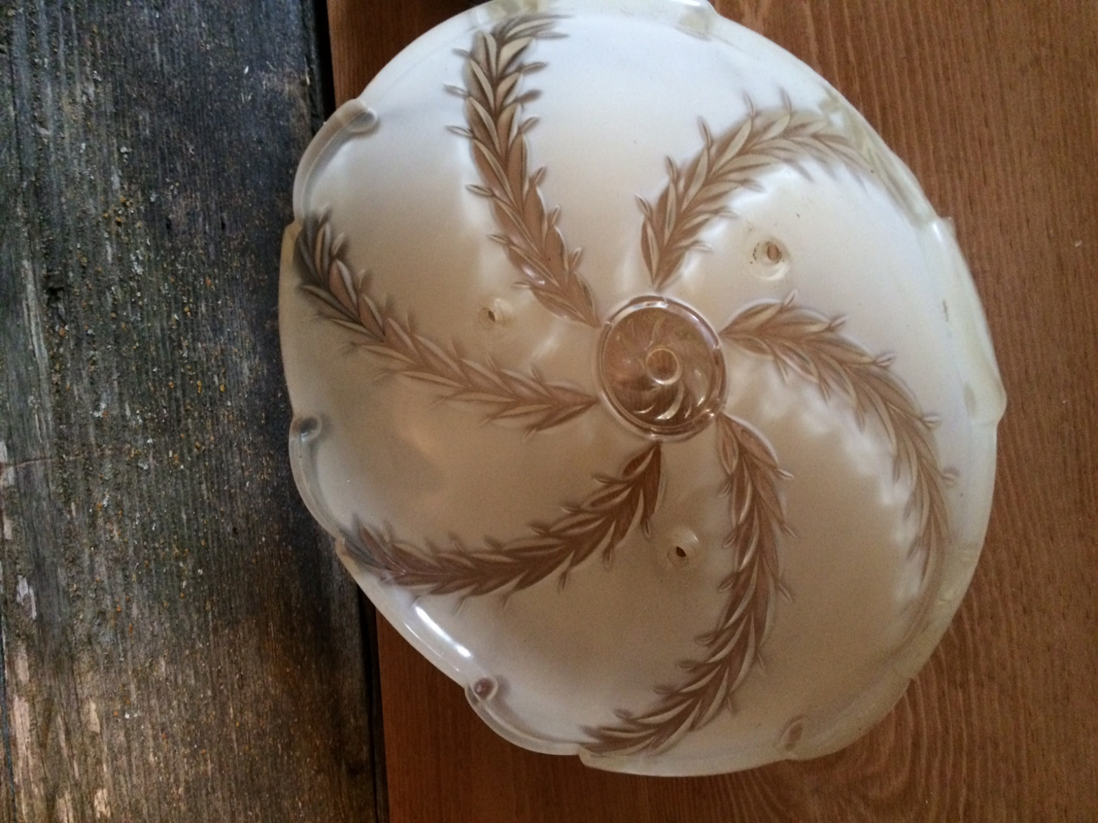 Vintage Antique Art Deco Glass Ceiling Light Fixture Shade 3 Hole Mount & Base 1