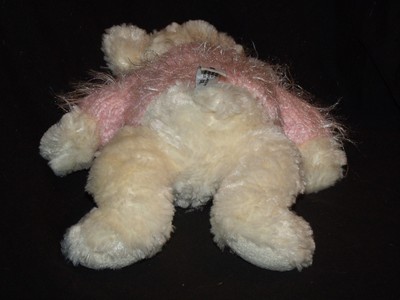 FAO Schwarz Ivory White Teddy Bear Pink Fuzzy Sweater Plush Bean Bag 11