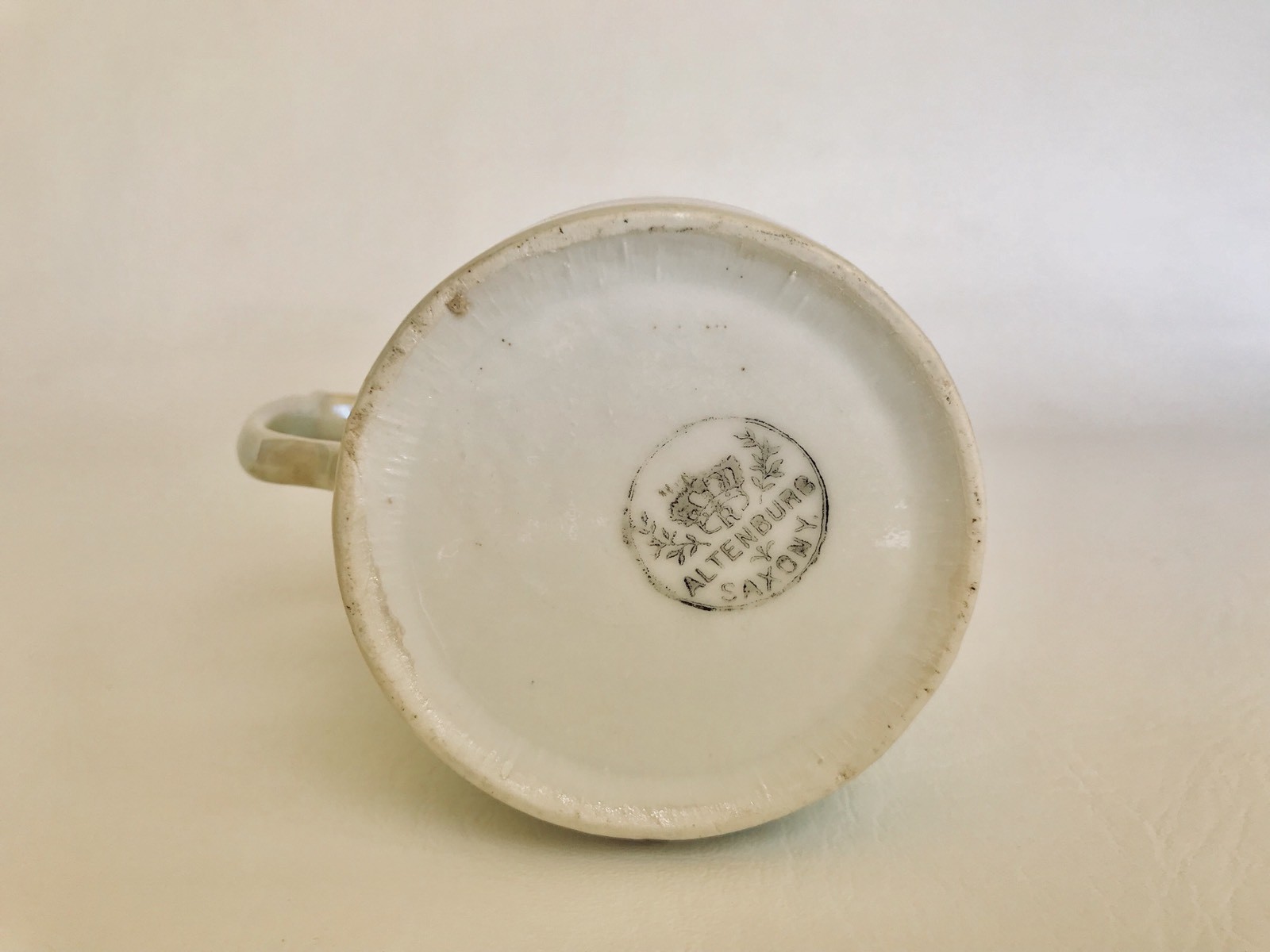 Antique Pretty Cup Mug Luster Porcelain Floral Raised Texture “Present” Germany