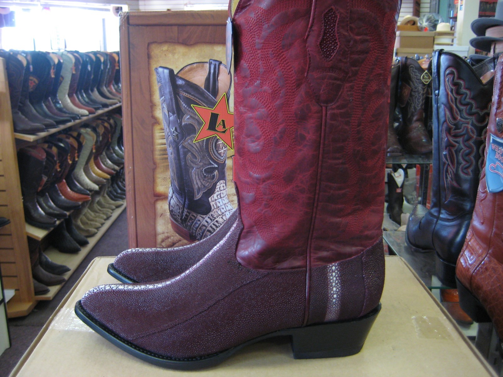 Pre-owned Los Altos Boots Los Altos Burgundy Genuine Stingray Rowstone Western Cowboy Boot (d) 991106 In Red