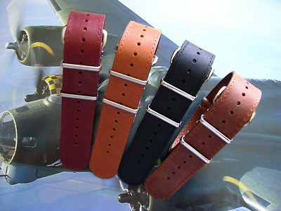 NATO G10® Distressed Grain Leather Black Brown Tan watchband RAF strap IW SUISSE