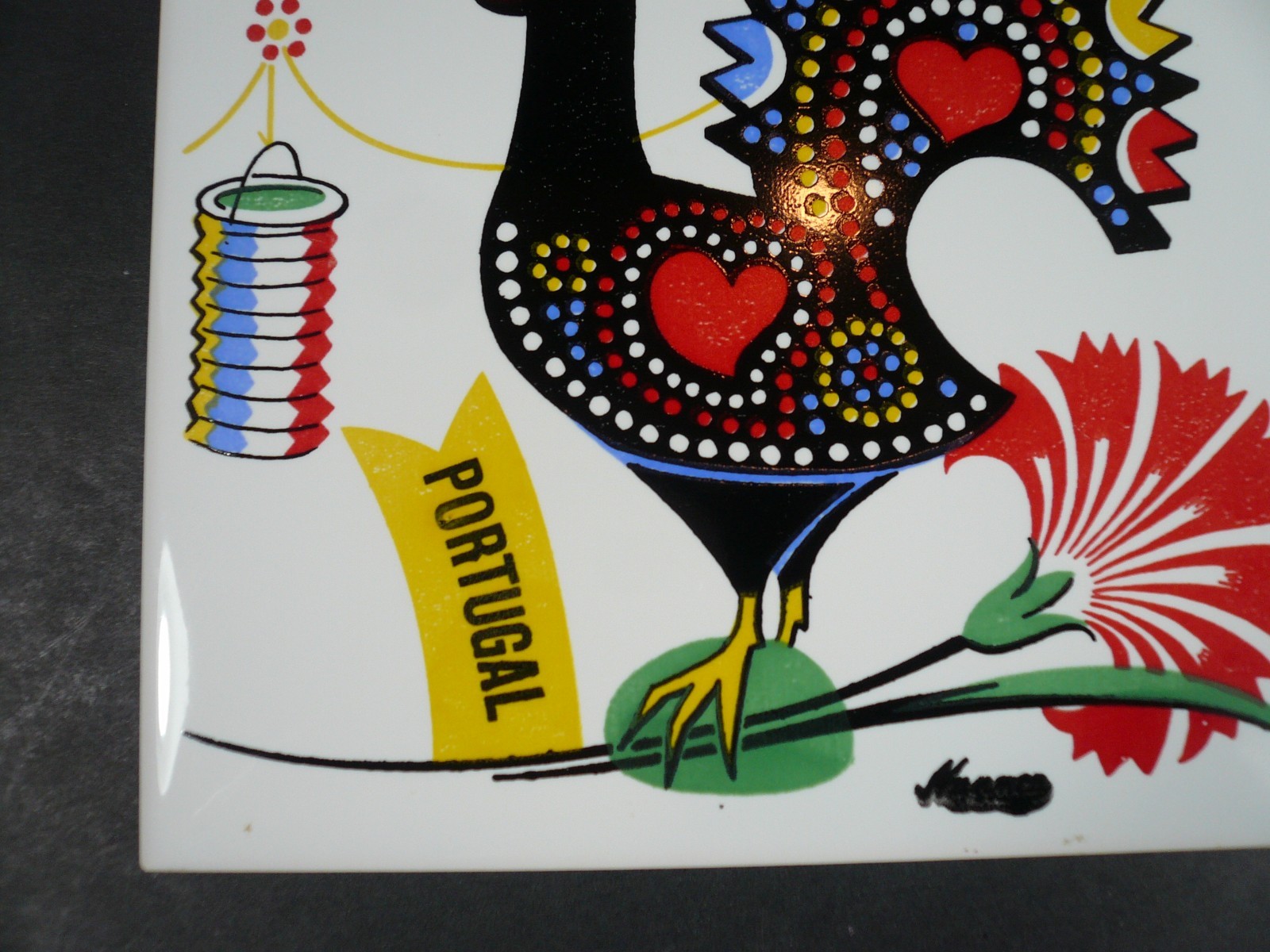 Vintage Galo de Barcelos Lucky Rooster Ceramic 6x6 Hand Painted Tile Portugal