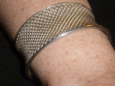 BEAUTIFUL SOLID STERLING SILVER WOVEN MESH  CUFF BRACELET - 6 3/4