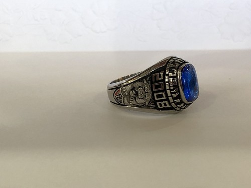 2008 Mens Class Ring With Blue Crucifix Intaglio Center Stone Size 10.75
