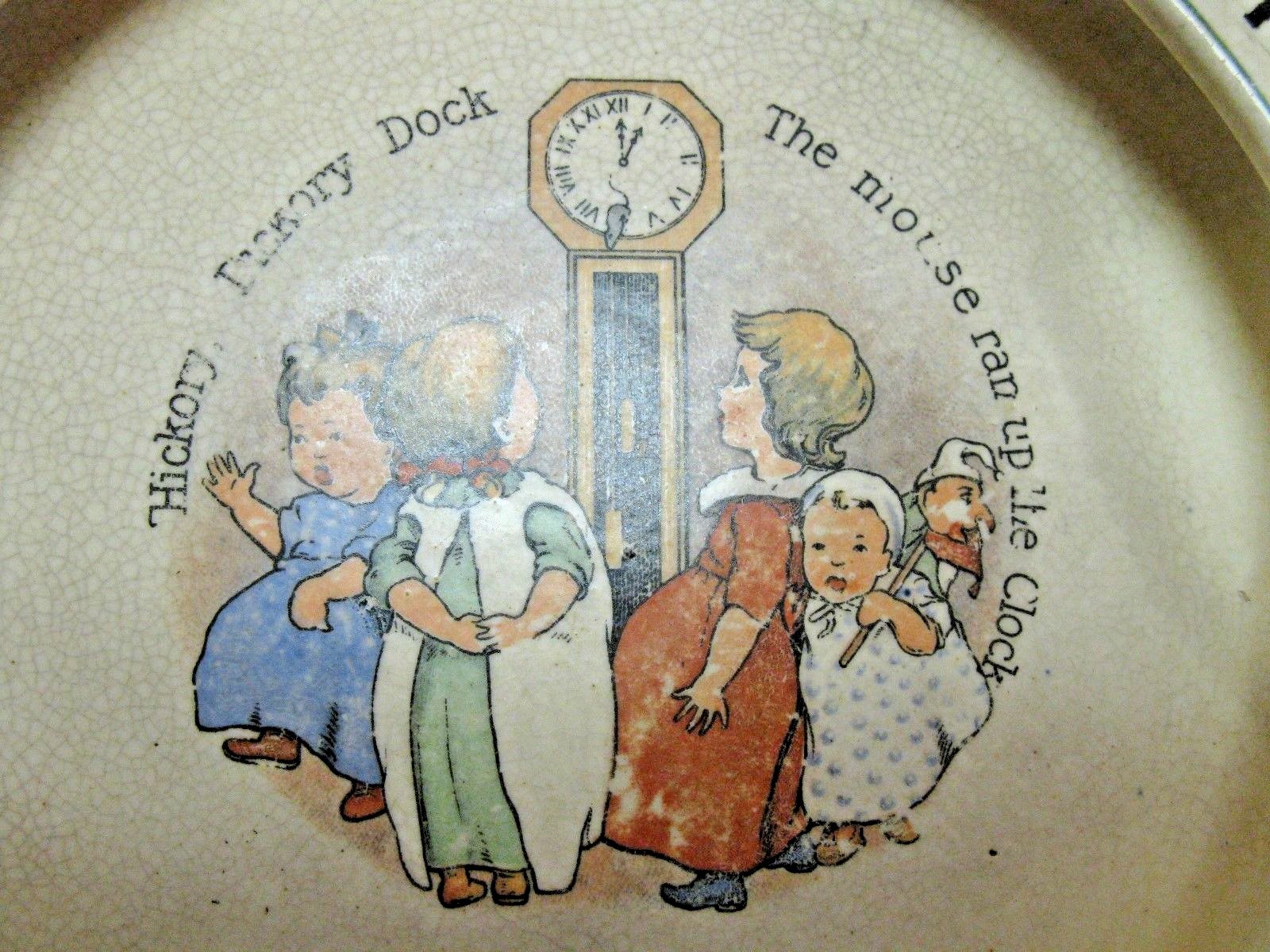 Vintage 1920s Roseville Pottery Baby Plate Nursery Rhyme Hickory Dickory Dock