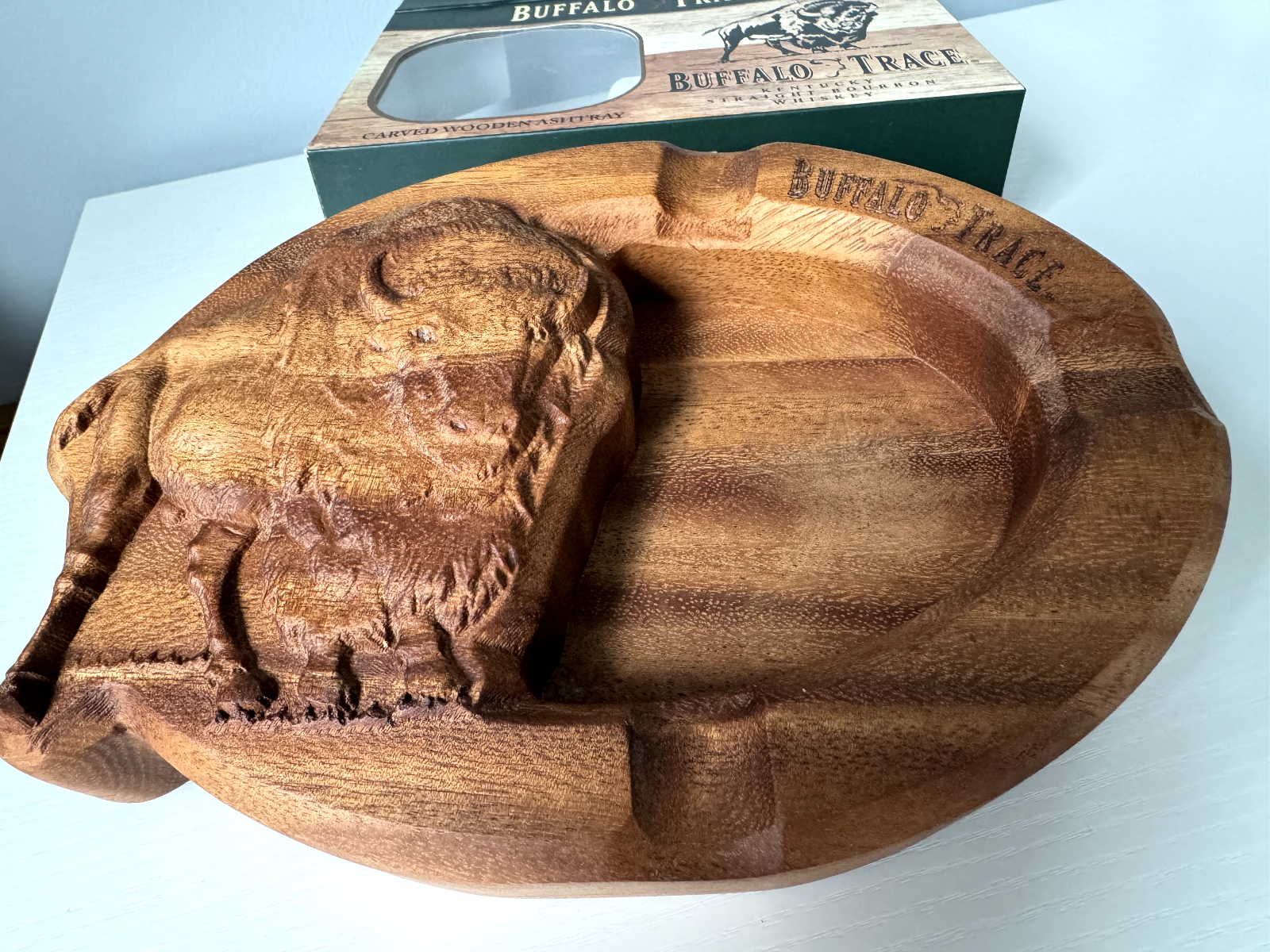 Buffalo Trace Carved Wooden Cigar Ashtray - New