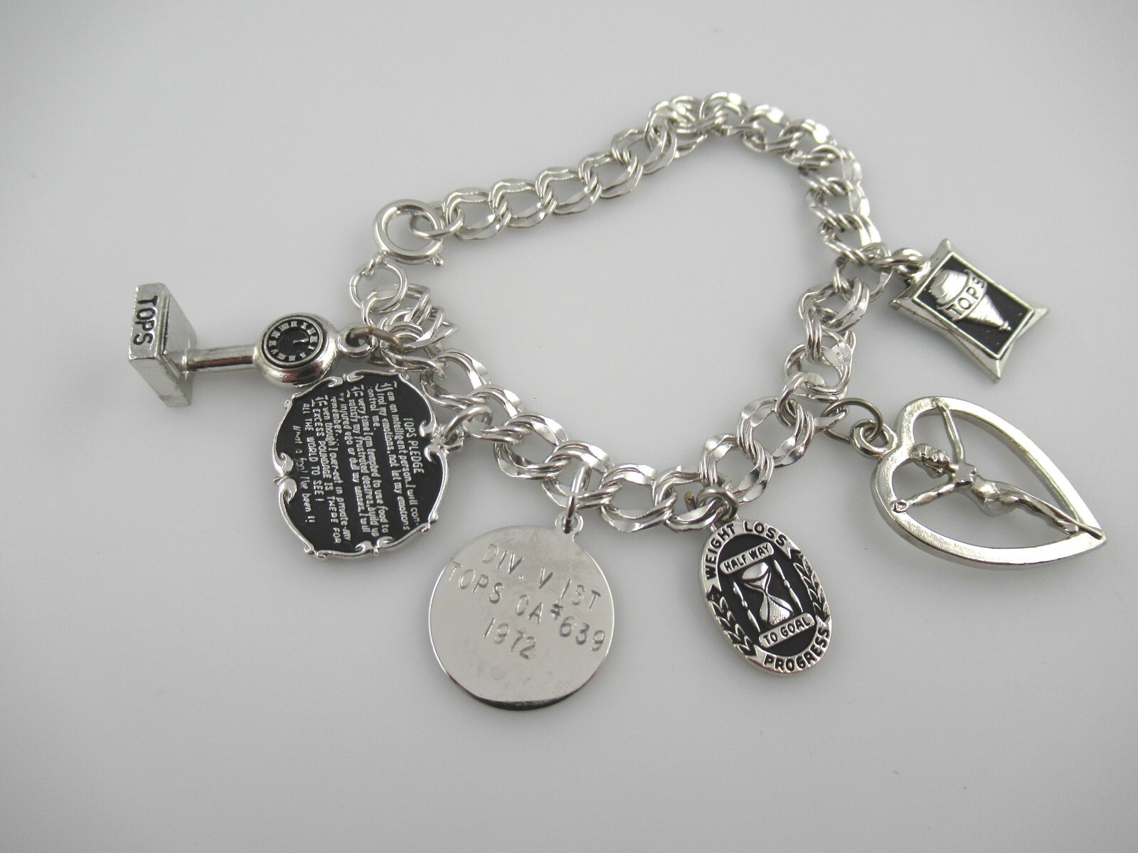 Vintage Silver Tone TOPS Club Charm Bracelet 7-1/2