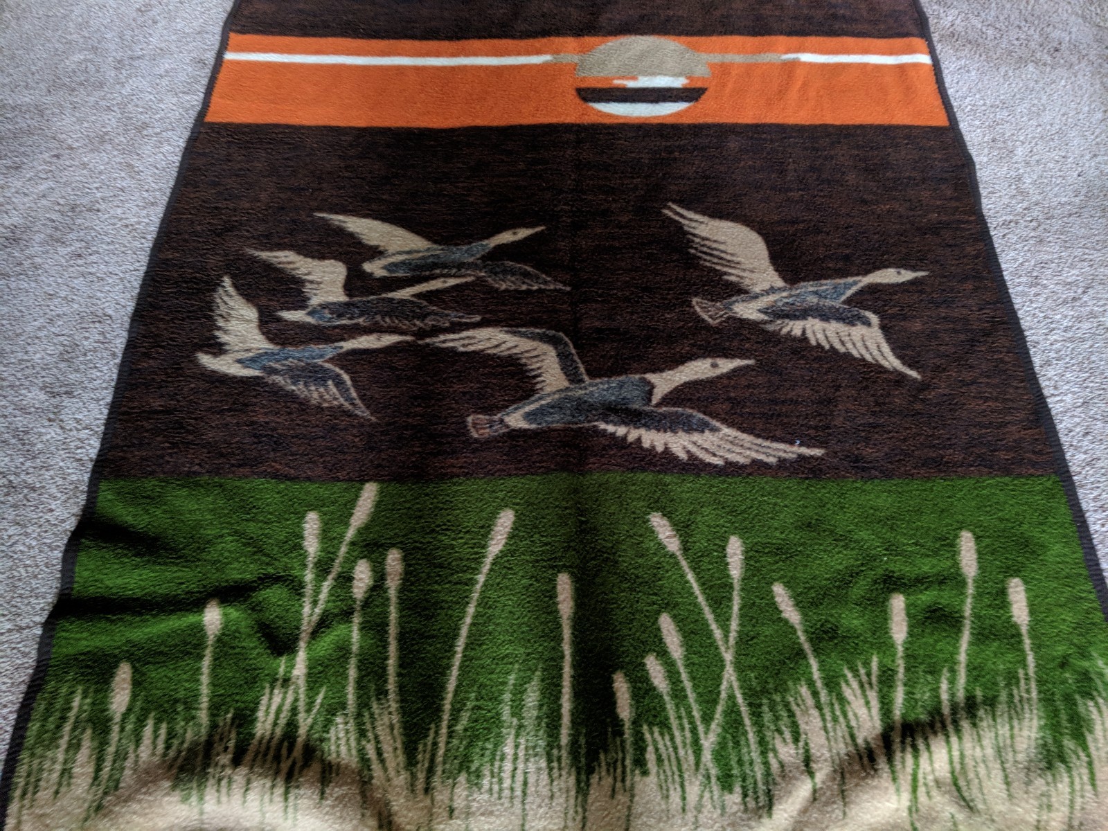 Vintage Biederlack Acrilan Fibre By Monsanto Reversible Geese Duck Blanket