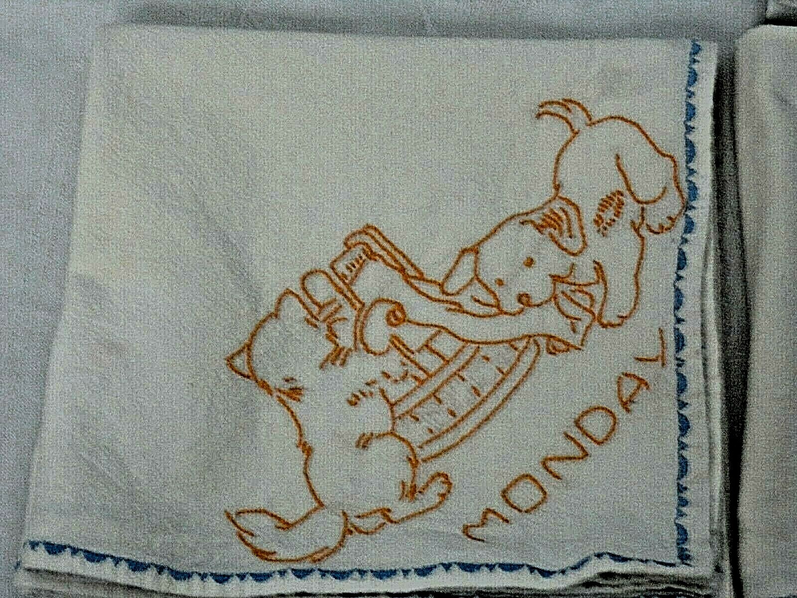 Vintage 7 Days Of the Week Flour Sack Dish Towels Set Embroidered 36