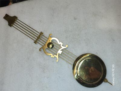 Unmarked 5.7 oz Brass Steel & Wood 17'' Tall Lyre Clock Pendulum #2