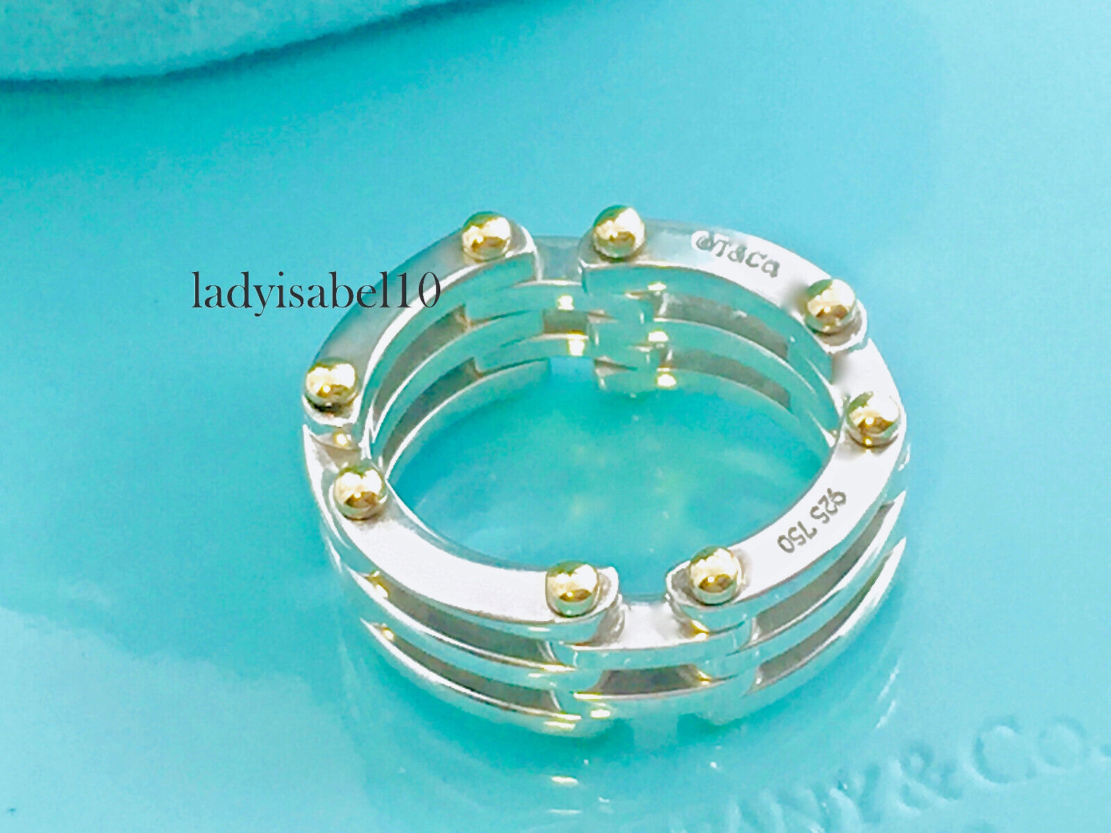 Tiffany & Co. Silver 18k Gold Gate Link Band Ring Flex Size Tiffany & Co. Silver 18k Gold Gate Link Band Ring Flex Size