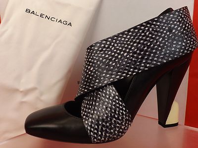 Pre-owned Balenciaga Black Wrap Snake Print Leather Sculpture Heels Pumps 39 292683