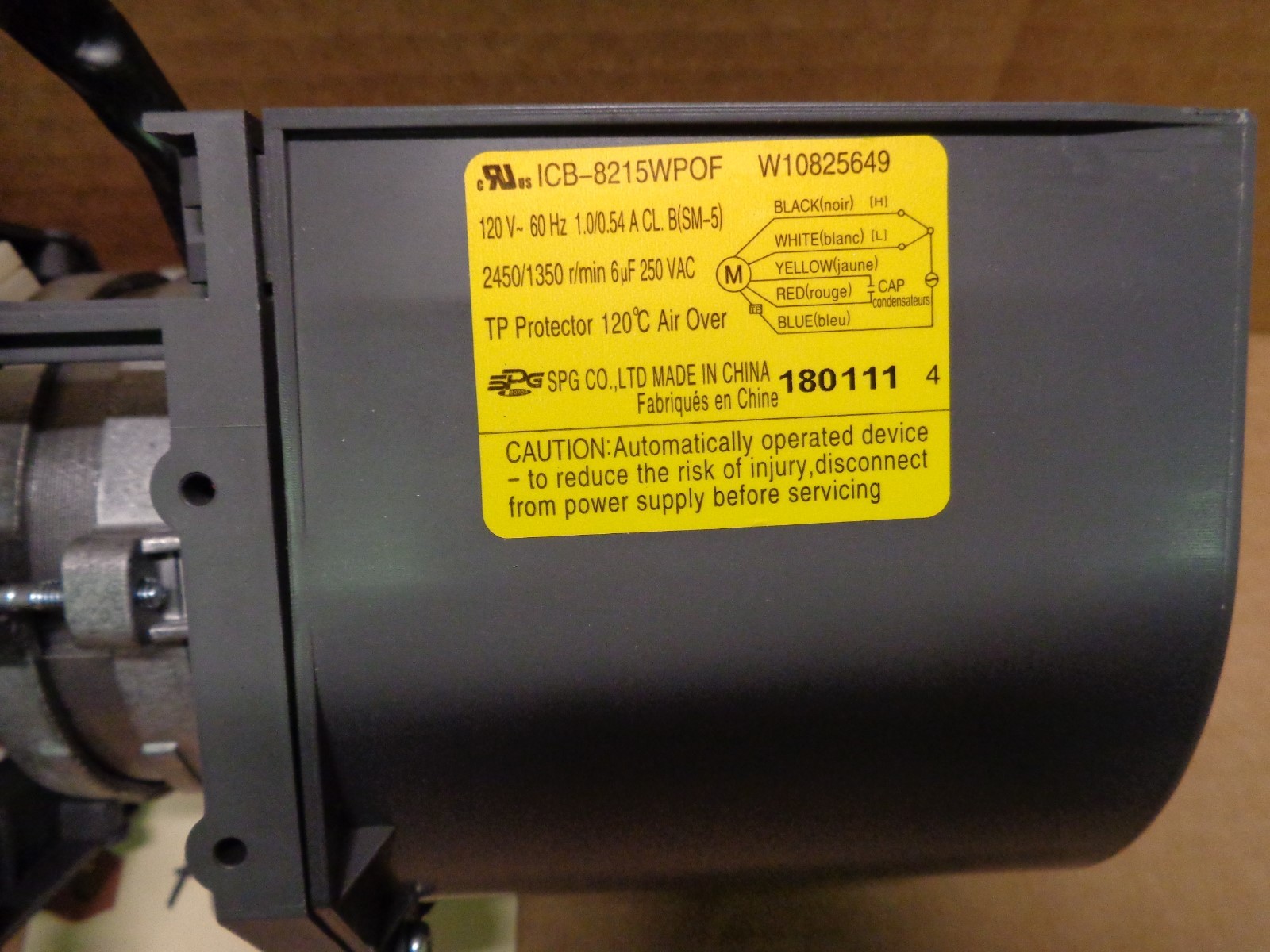 W10892388 WHIRLPOOL MICROWAVE FAN MOTOR ASSEMBLY -  AC255