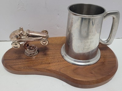 MIDGET RACING B.C.R.A. TROPHY W/RAIMOND VINERS OF SHEFFIELD ENGLISH PEWTER MUG