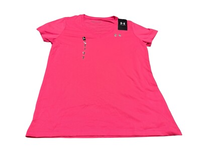 Under Armour Women s Tech Heat Gear V-Neck Loose Fit Bright Pink M T-shirt - NWT