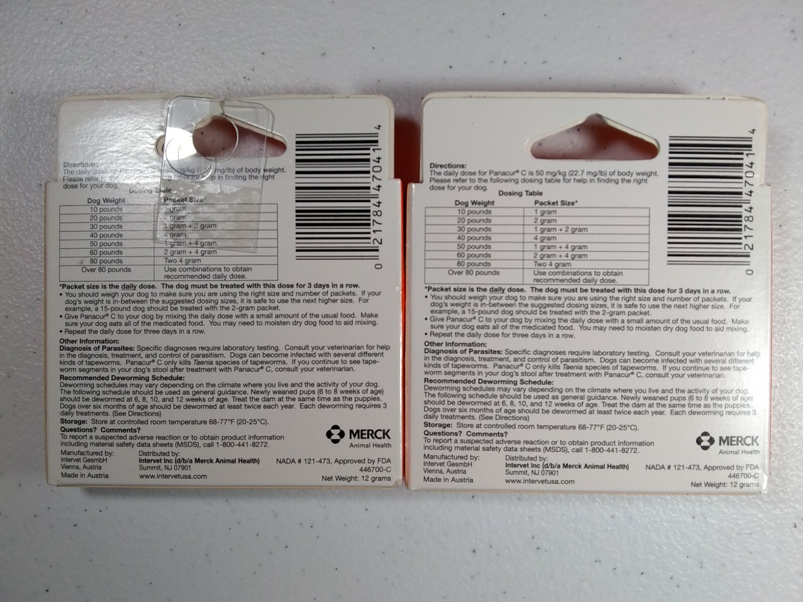 2 Panacur C Canine Dewormer Dogs 4 Gram Each Packet Treats 40 lbs (6 Packets)
