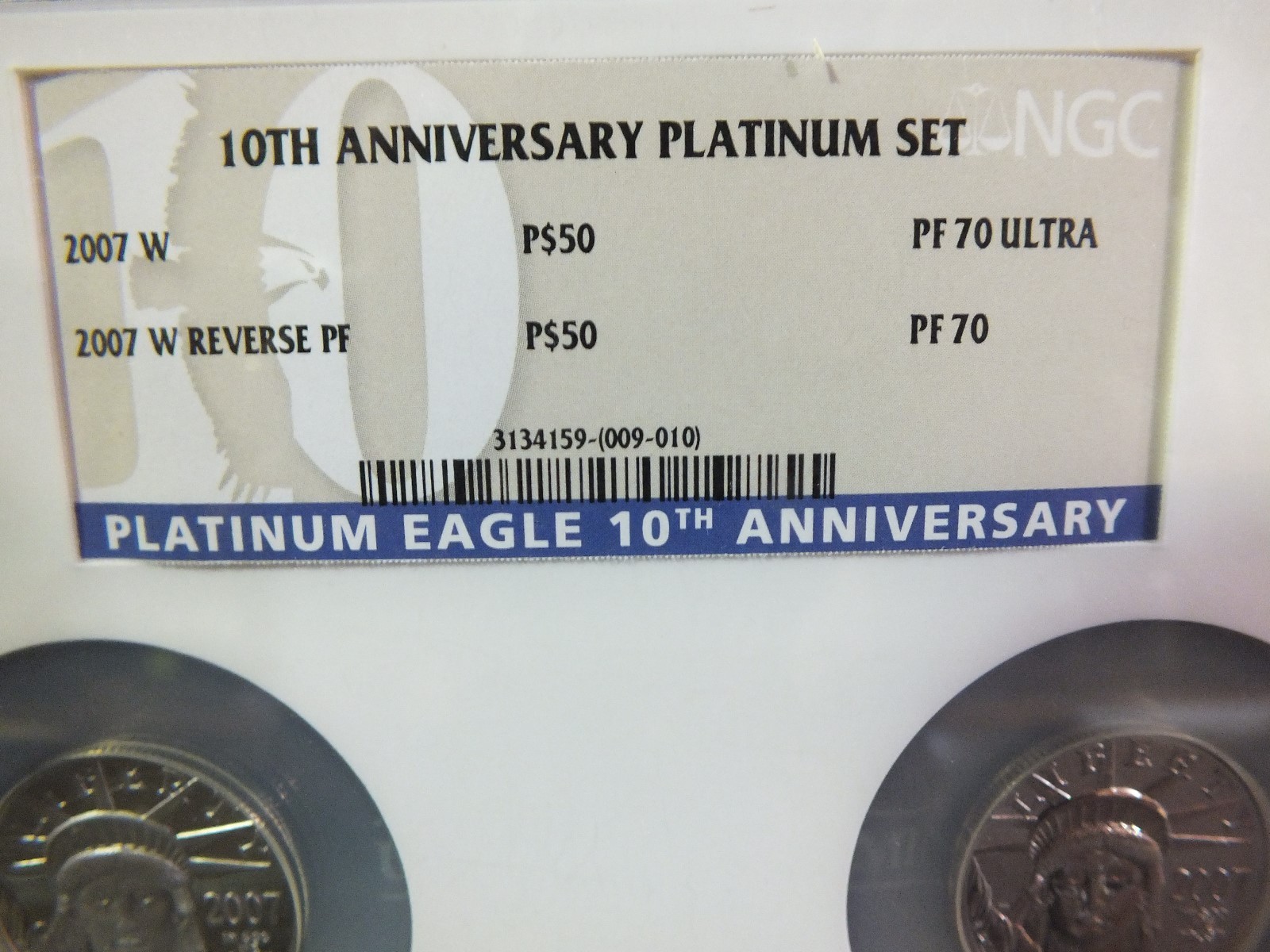 2007 W 10th Anniversary Platinum Proof Set NGC PF 70  (RARE 2 COIN NGC HOLDER)