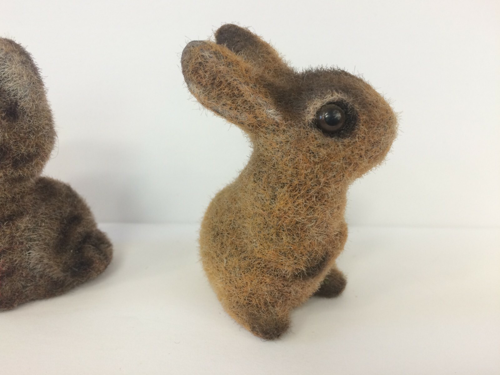 Lot of 2 Vintage JOSEF ORIGINALS Rare Miniature Flocked Kitten Rabbit