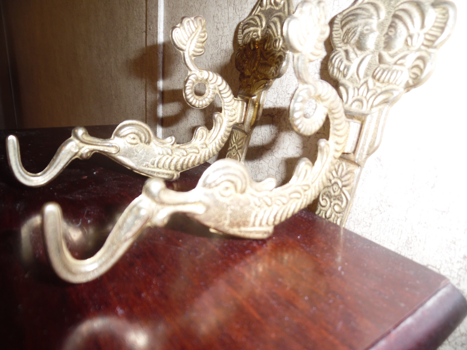BRASS HIS & HERS COAT HOOKS FISH SERPENT