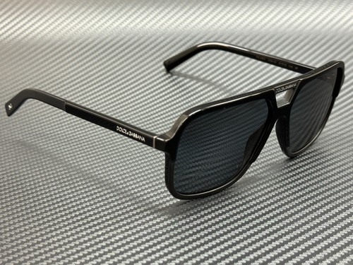 Pre-owned Dolce & Gabbana Dg4354 193481 Black Rectangle Square Men's 61 Mm Polarized Sungl In Gray