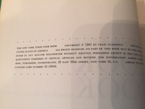 Vintage Recipe Book The New York Times Cookbook 1961 Craig Claiborne Hardcover