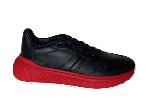 Pre-owned Bottega Veneta $850  Men's Black/red Leather Sneakers 9 Us (42 Euro) 565646
