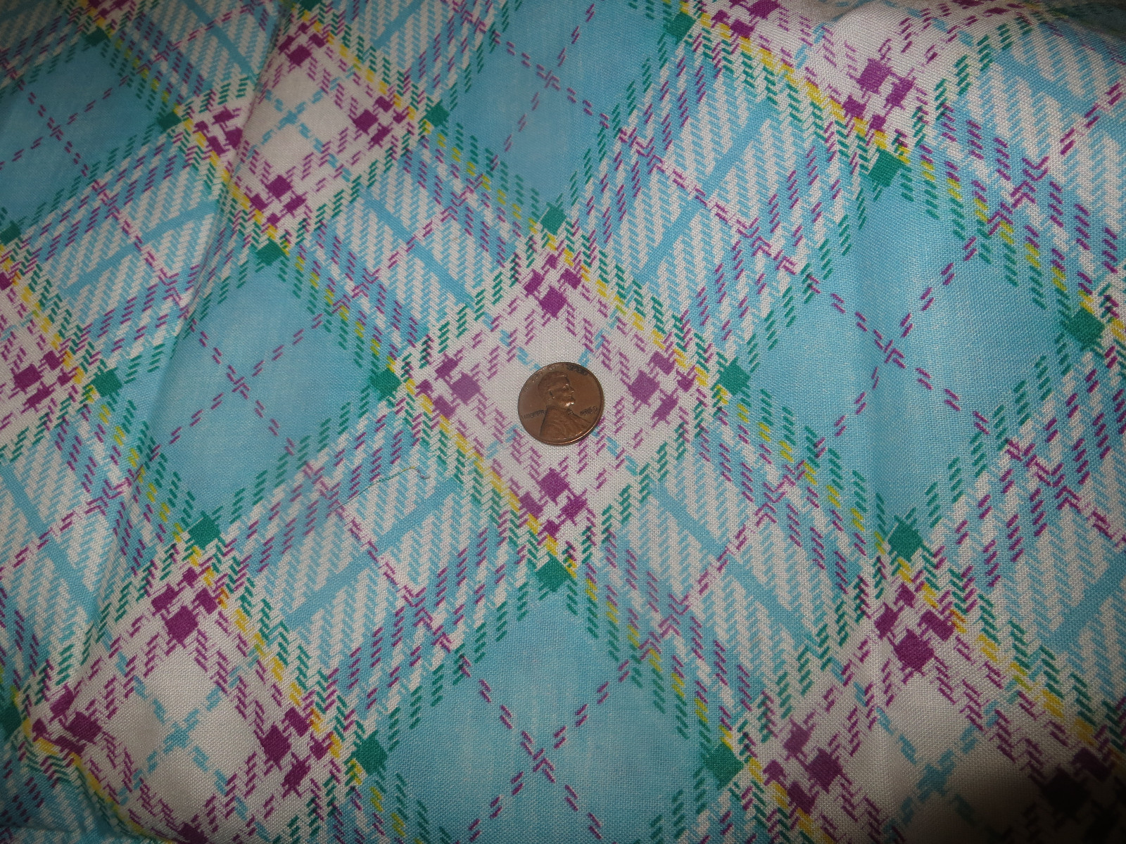 Vintage Blue Turquoise Plaid Fabric -- 44