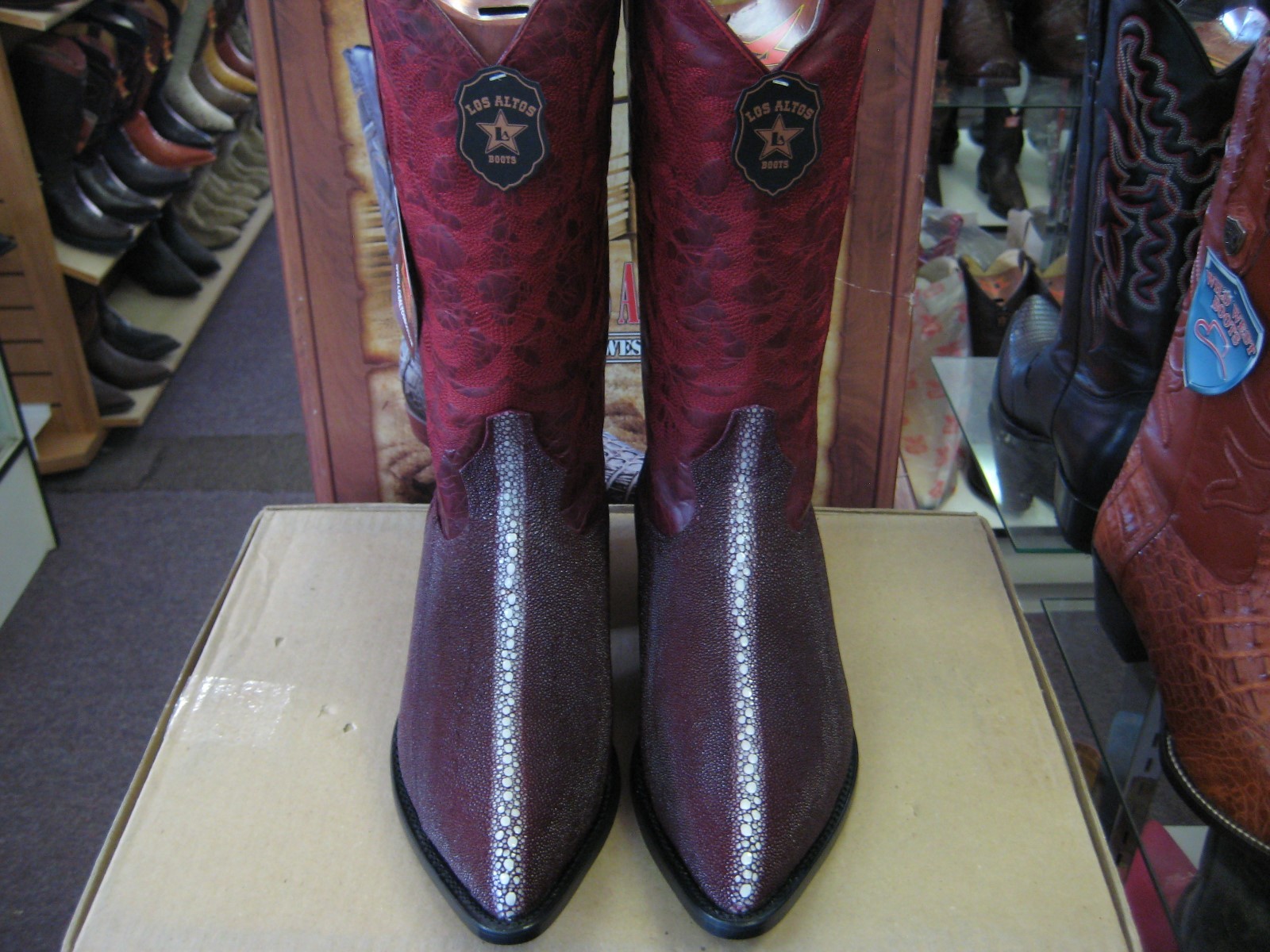Pre-owned Los Altos Boots Los Altos Burgundy Genuine Stingray Rowstone Western Cowboy Boot (d) 991106 In Red