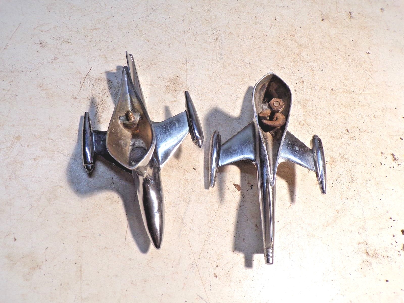 Good Pair 1950's Chrome Plated Airplane Automobile Car Fender Ornaments