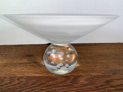 Royal Gallery Frosted Swirl Bowl With Glass Ball Bubble Base Made in Italy