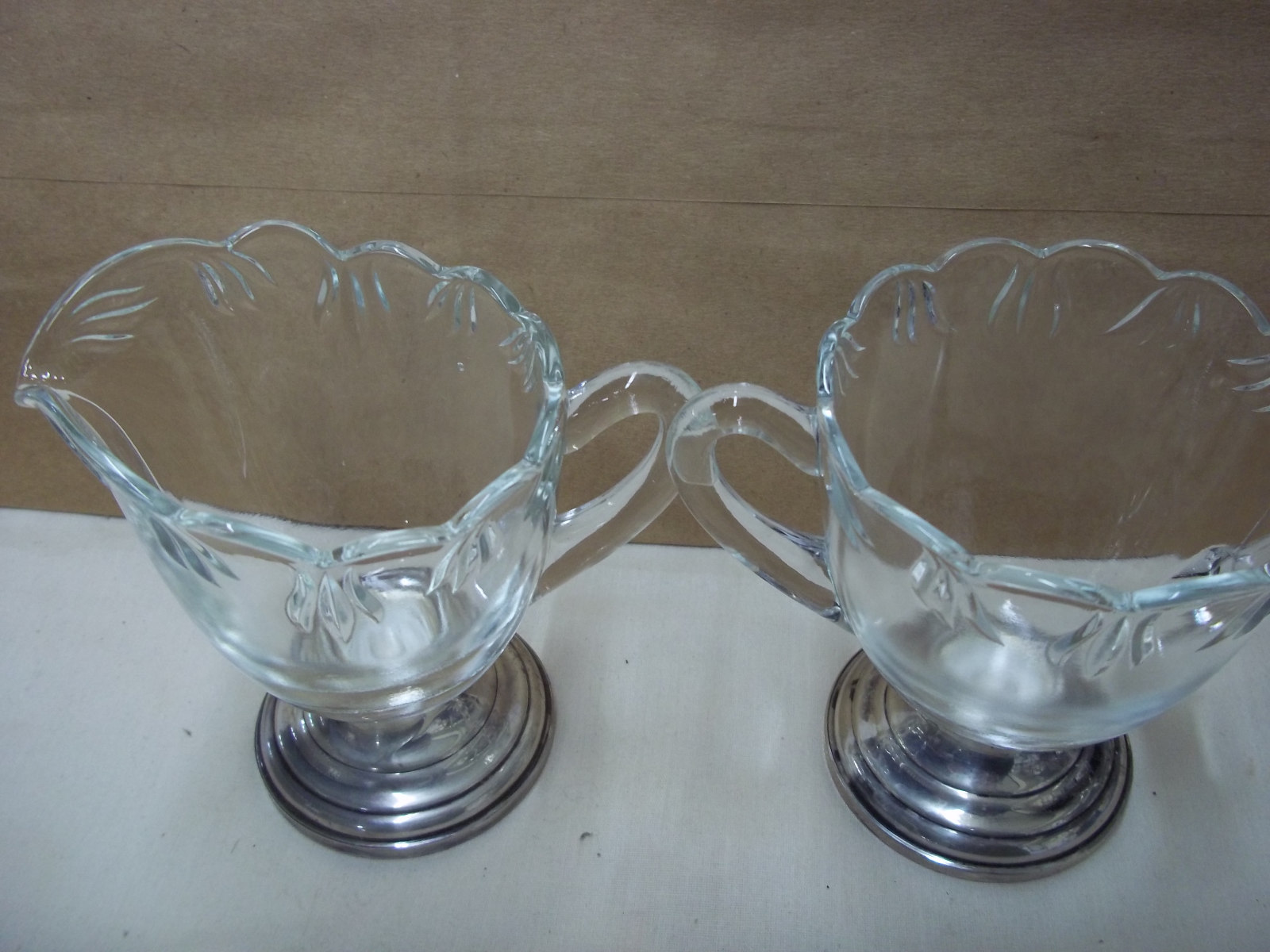 VINTAGE FINA STERLING SILVER AND CLEAR GLASS SUGAR BOWL & CREAMER SET