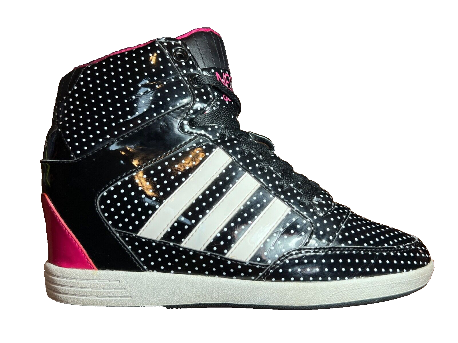 その他 ARABIA Runo Adidas™ NEO Weneo Hi-Top Patent Polka Dot 'Black Hot Pink