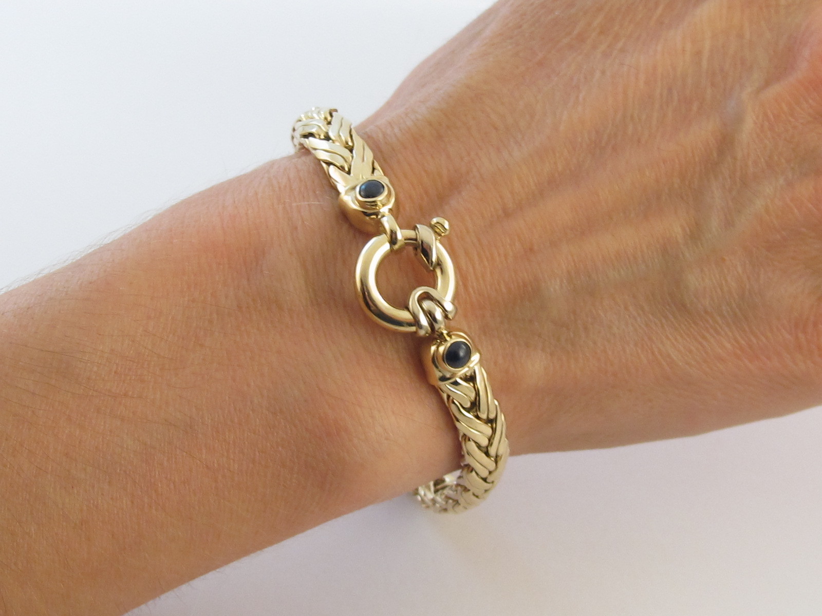 14k Yellow Gold Byzantine Toggle Clasp Sapphire Bracelet 7 1/2