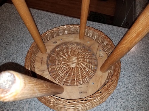 FINE Vtg MID CEN MODERN Round WICKER/WOOD Bench/Stool~Made in GERMANY!