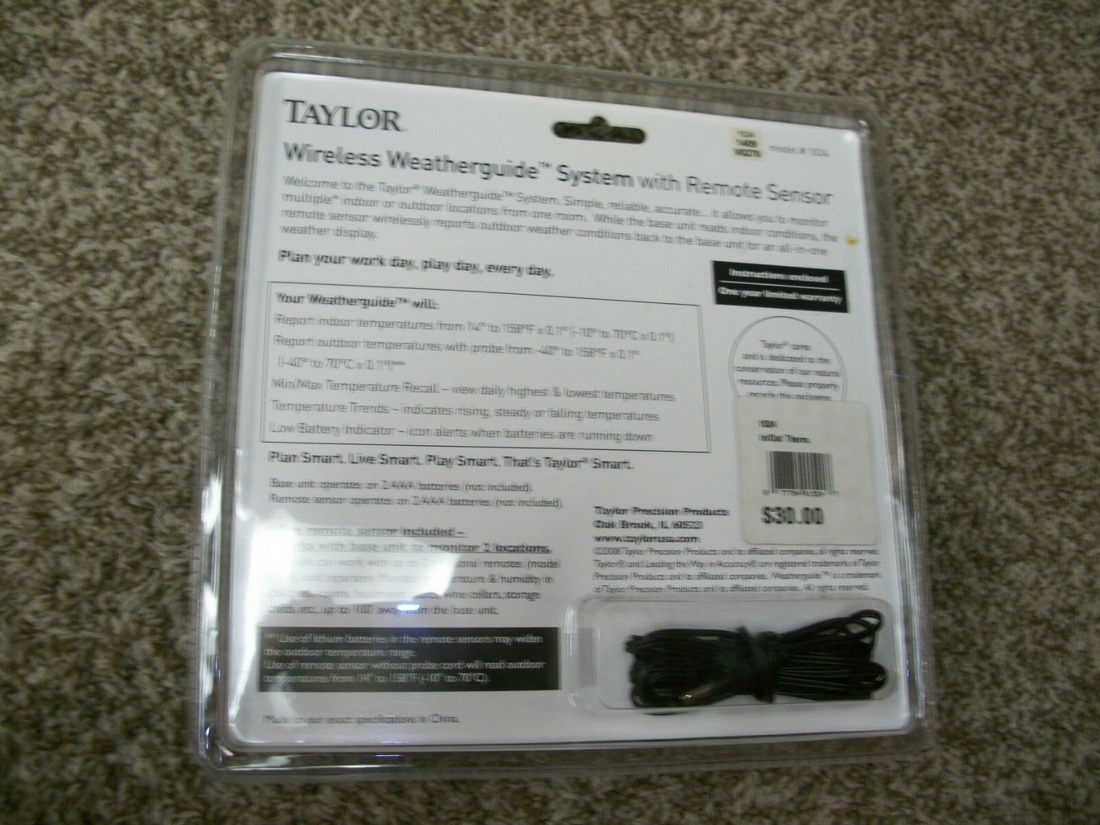 Taylor Wireless Indoor/Outdoor Thermometer with Remote Sensor Model #1524 SEALED