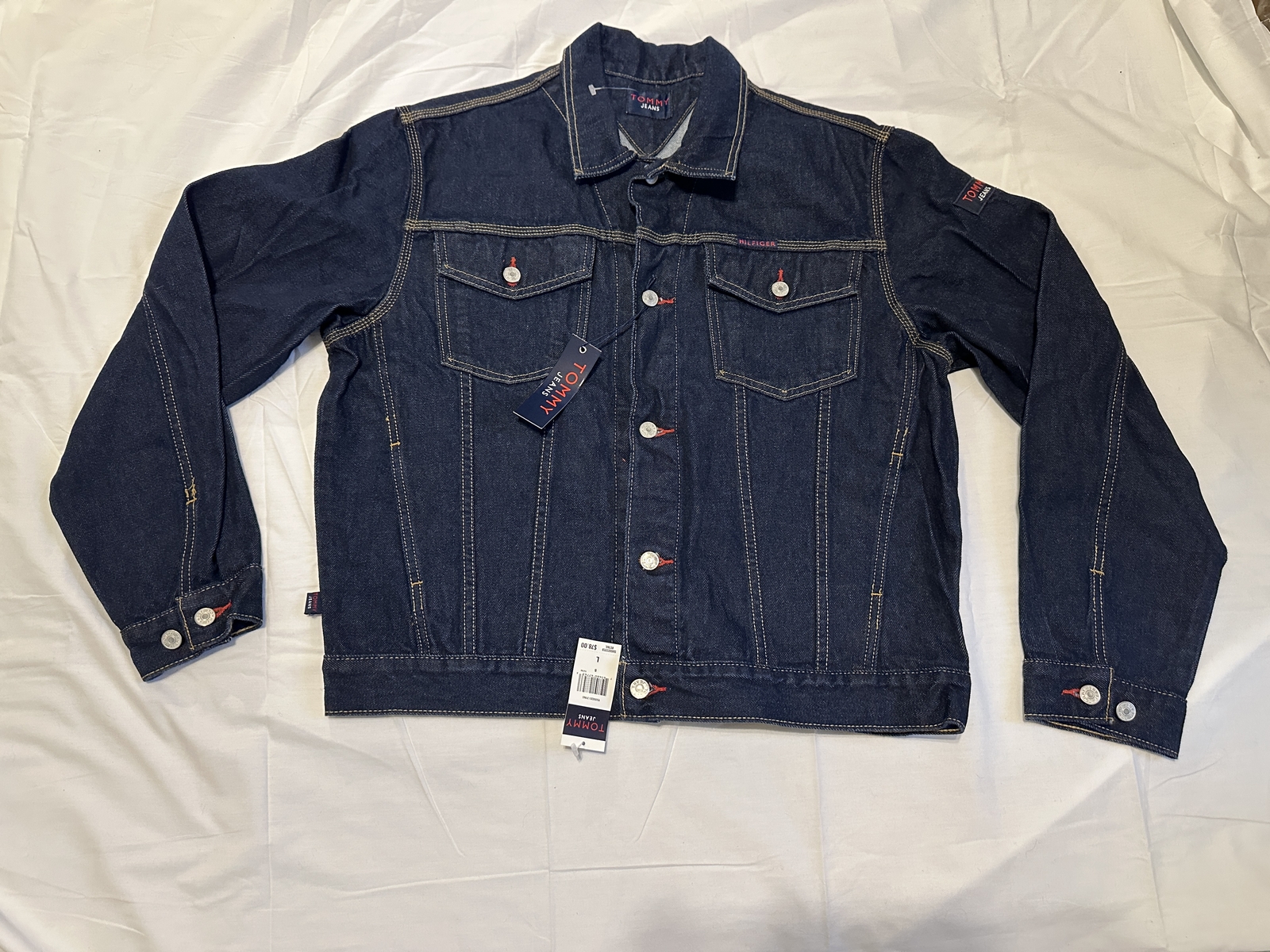 Vintage TOMMY HILFIGER Blue Denim Jean Trucker Jacket Men's Large L NEW NWT