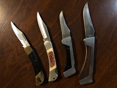 Lot Of 4 Vintage Sharp Japan Folding Lockback Pocket Knives Model 200 300 900