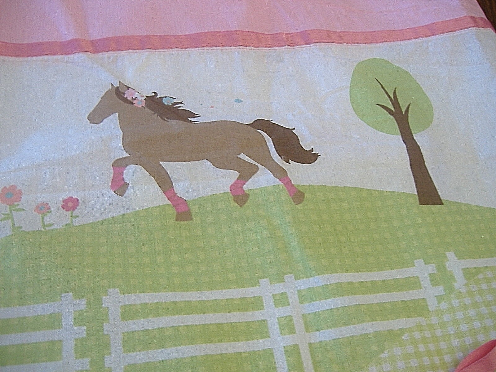 Circo Pretty Horses Window Curtain Valance Pony Bow Pink Gingham 54 x 15  (t-5)