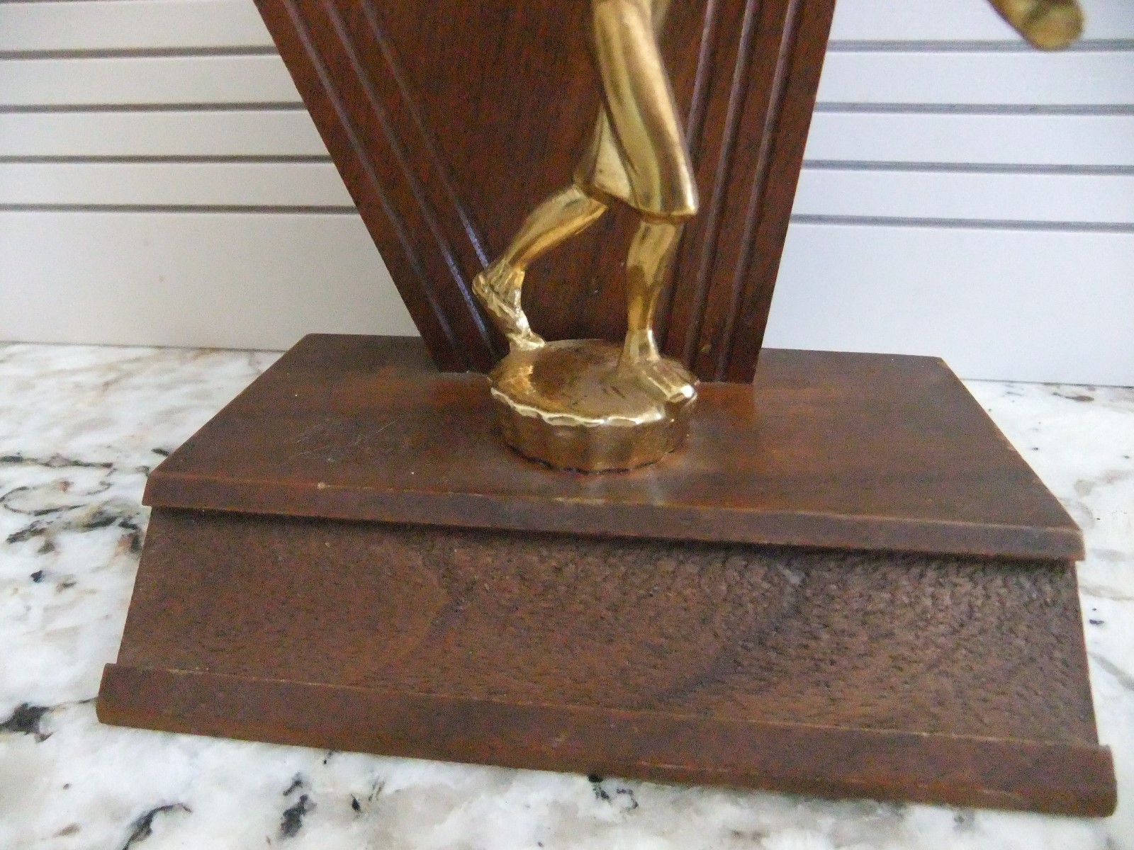 Vtg Women's Wooden & Gold Tone Metal Bowling Trophy 1950's - Mid Century Decor