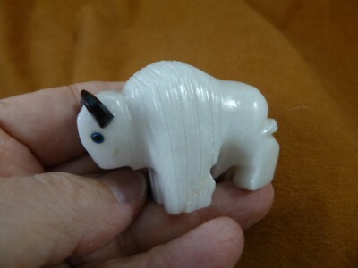 (Y-BUF-454) 2'' White Alabaster + onyx BUFFALO bison gemstone gem figurine stone