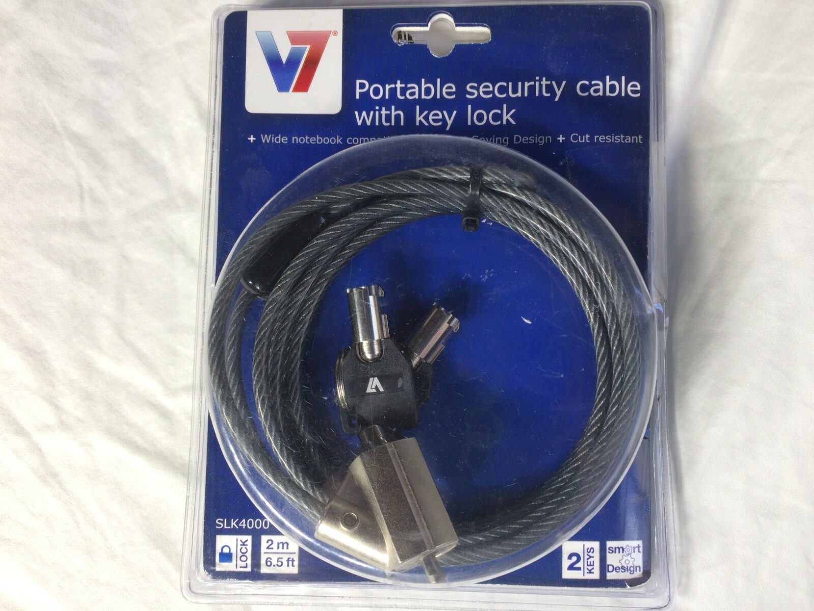 V7 Portable Security Cable With Key Lock 2 Meter SLK4000-13NB *NiB*