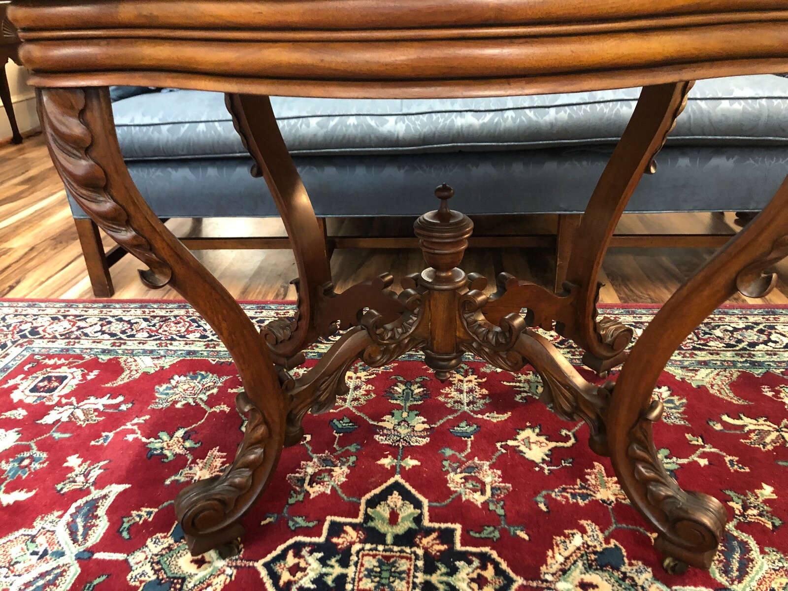 Exquisite 1890s Turtle Marble-Top Walnut Table